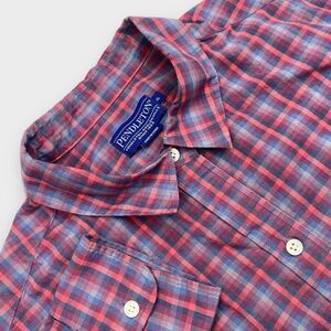 Pendleton Shirt Womens Extra Large Red Blue Check Button Up Long Sleeve Outdoor